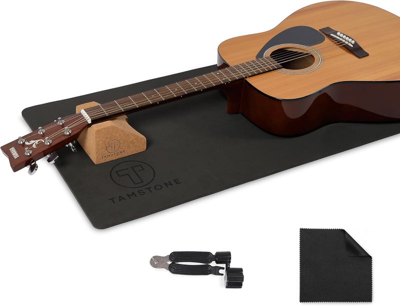 Tamstone Guitar Work Mat and Neck Rest - Guitar Maintenance Cradle and Pad - Repair Work and Maintenance - Bass, Acoustic, Ukulele, Banjo and Mandolin - Includes Cleaning Cloth and String Winder - Image 1
